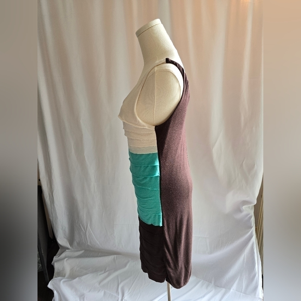 Allen B By Allen Schwartz Colorblock Stretch Dress Turquoise White Brown Sz. S - Picture 4 of 11